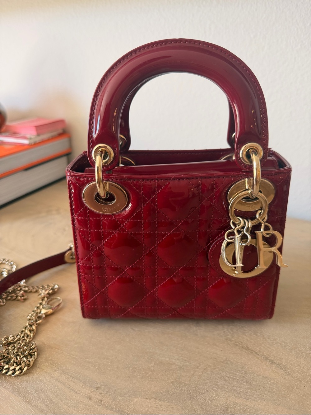 Christian Dior Patent Cannage Calfskin Mini Lady Dior Bag with Gold Hardware